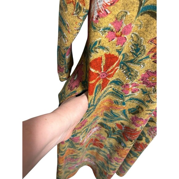 Natural Life Lottie Knit Midi Dress Medium Tan Floral 3/4 Sleeves Boho Whimsical - Picture 3 of 9